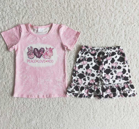 B5-3 Baby Girls pink cow Summer Short Sleeve Shorts Sets