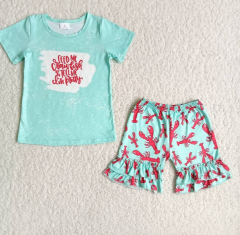 C5-3 Baby Girls Lobster Summer Short Sleeve  Shorts Sets