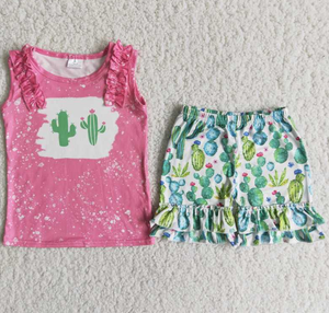C5-4 Baby Girls Cactus Summer Short Sleeve  Shorts Sets