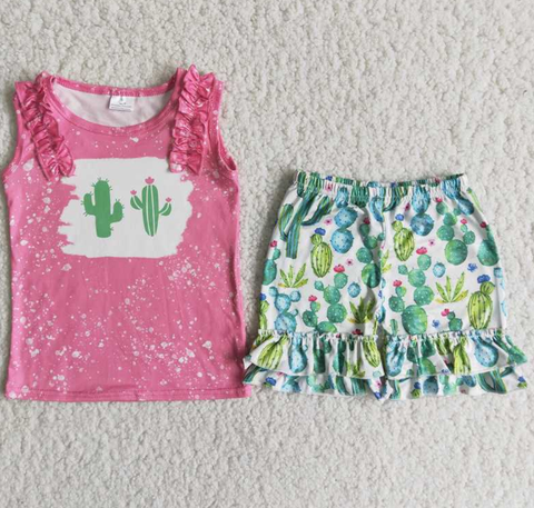 C5-4 Baby Girls Cactus Summer Short Sleeve  Shorts Sets