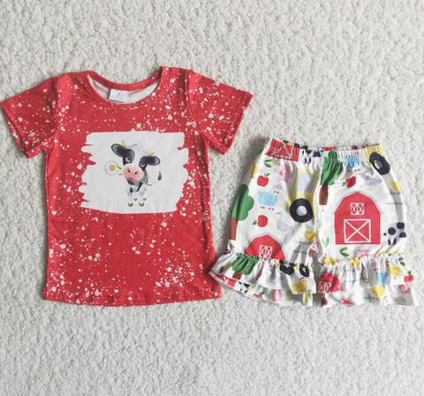 C15-5 Baby Girls cow  Summer Short Sleeve  Shorts Sets