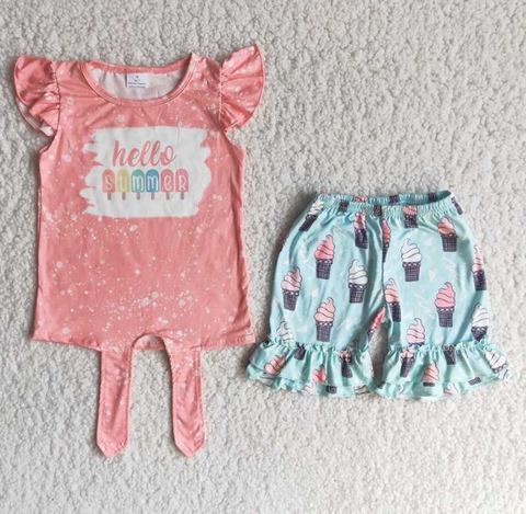 C15-24 Baby Girls ice cream Summer Short Sleeve  Shorts Sets