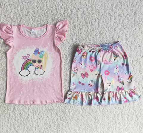 C14-18  Baby Girls pink Summer Short Sleeve  Shorts Sets