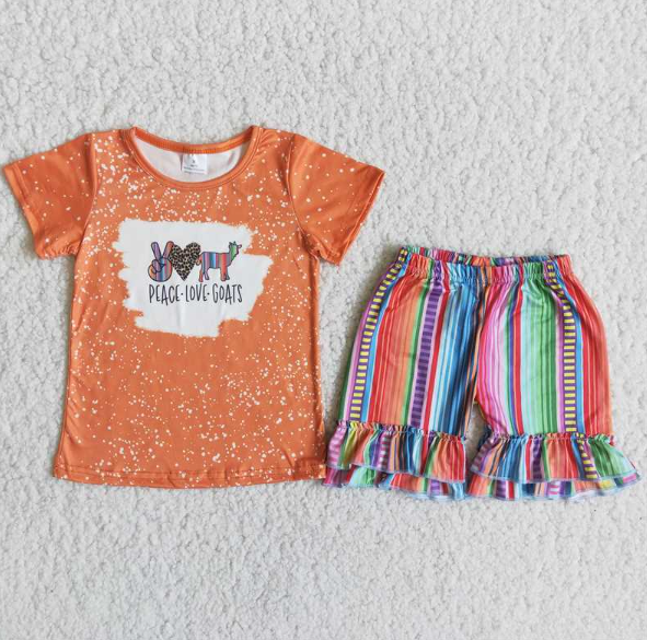 C14-22 Baby Girls Alpaca Short Sleeve Leopard Shorts Sets