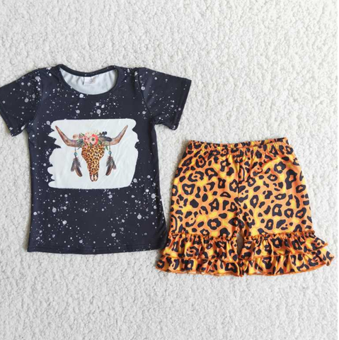 C14-37 Baby Girls heifier hort Sleeve Leopard Shorts Sets