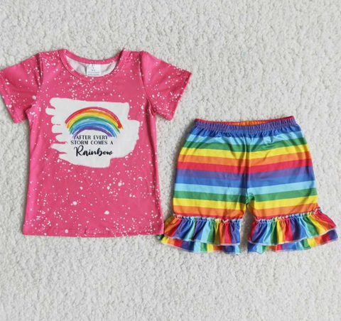 C9-3 Baby Girls rainbow  hort Sleeve Leopard Shorts Sets