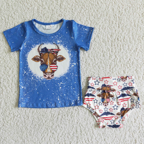GBO0034 Cow Newborn Infant Baby Girls Bummies Sets