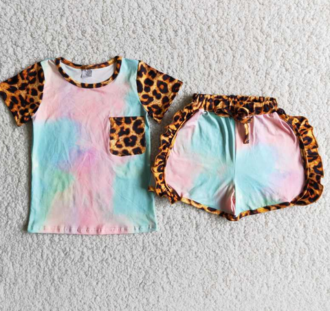 D9-27 Baby Girls Short Sleeve Leopard Shorts Sets