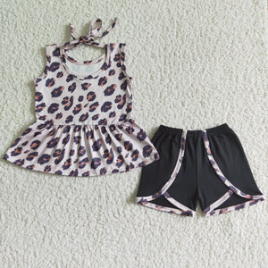 GSSO0052 Baby Girls  Leopard print Short Sleeve Shorts Sets