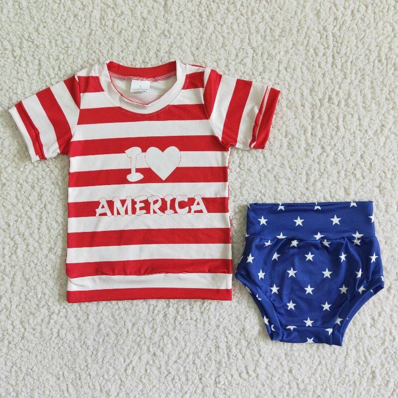 GBO0018 4th of July Newborn Infant Baby Girls Bummies Sets