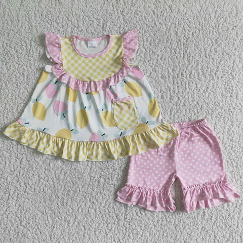 GSSO0073 Baby Girls Lemon Summer Short Sleeve Shorts Sets