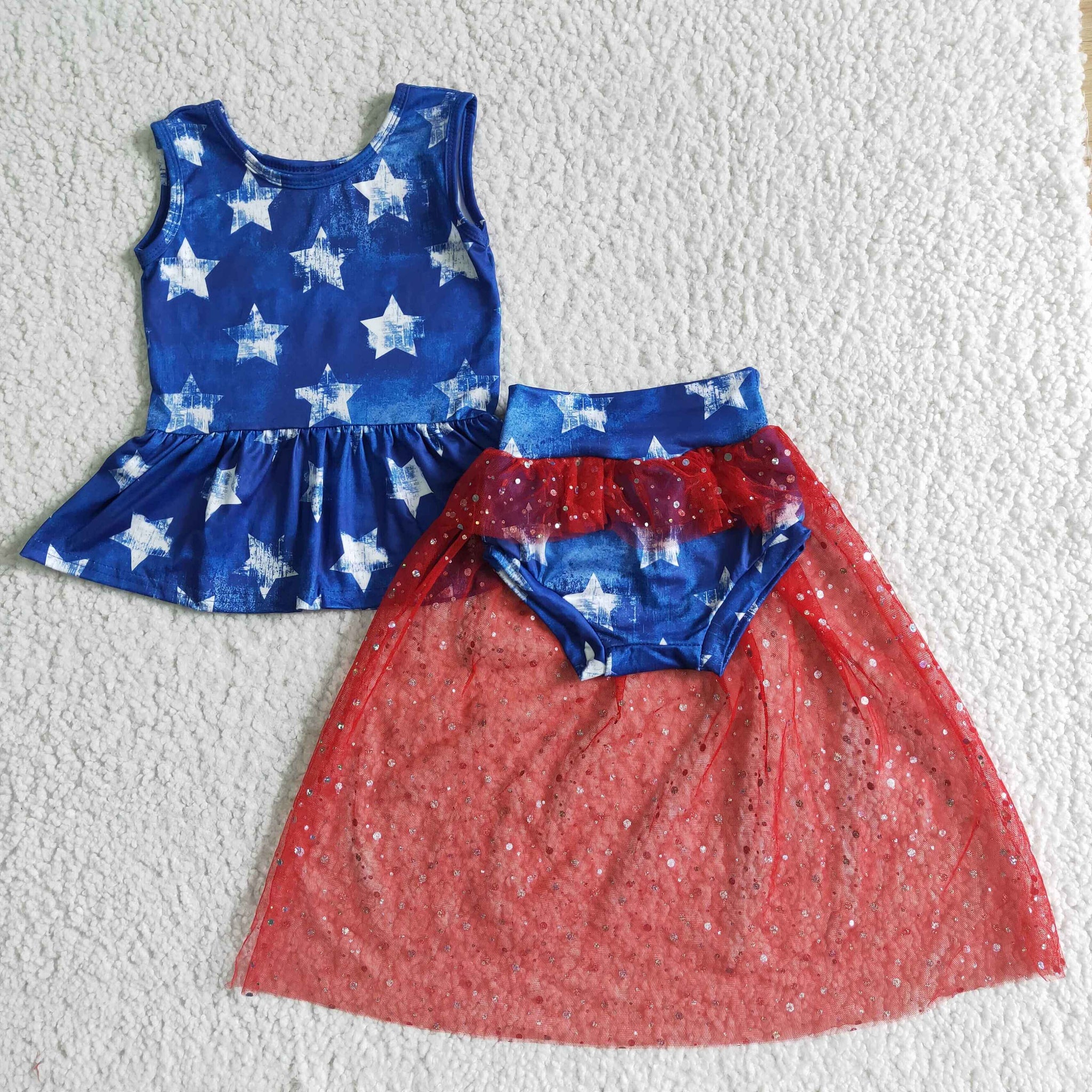 GBO0027 4th of July Newborn Infant Baby Girls Bummies Sets