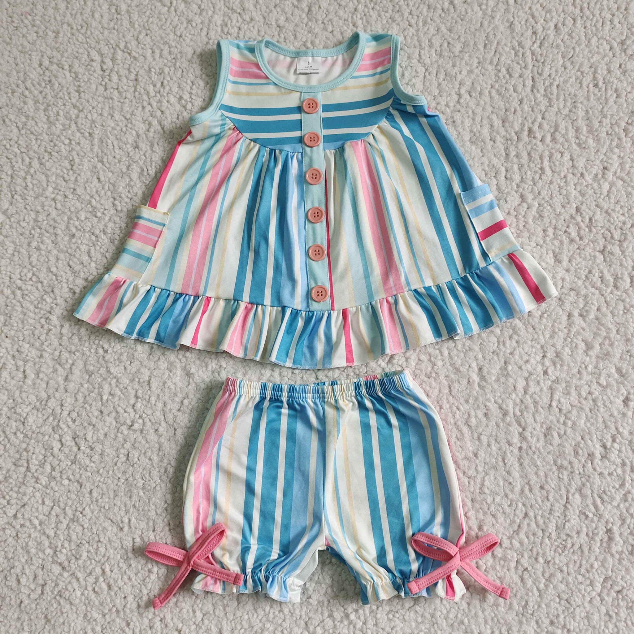 GSSO0045 Baby Girls stripes Summer Short Sleeve Shorts Sets