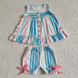 GSSO0045 Baby Girls stripes Summer Short Sleeve Shorts Sets