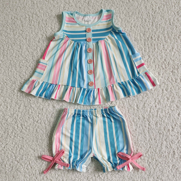 GSSO0045 Baby Girls stripes Summer Short Sleeve Shorts Sets