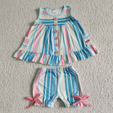 GSSO0045 Baby Girls stripes Summer Short Sleeve Shorts Sets