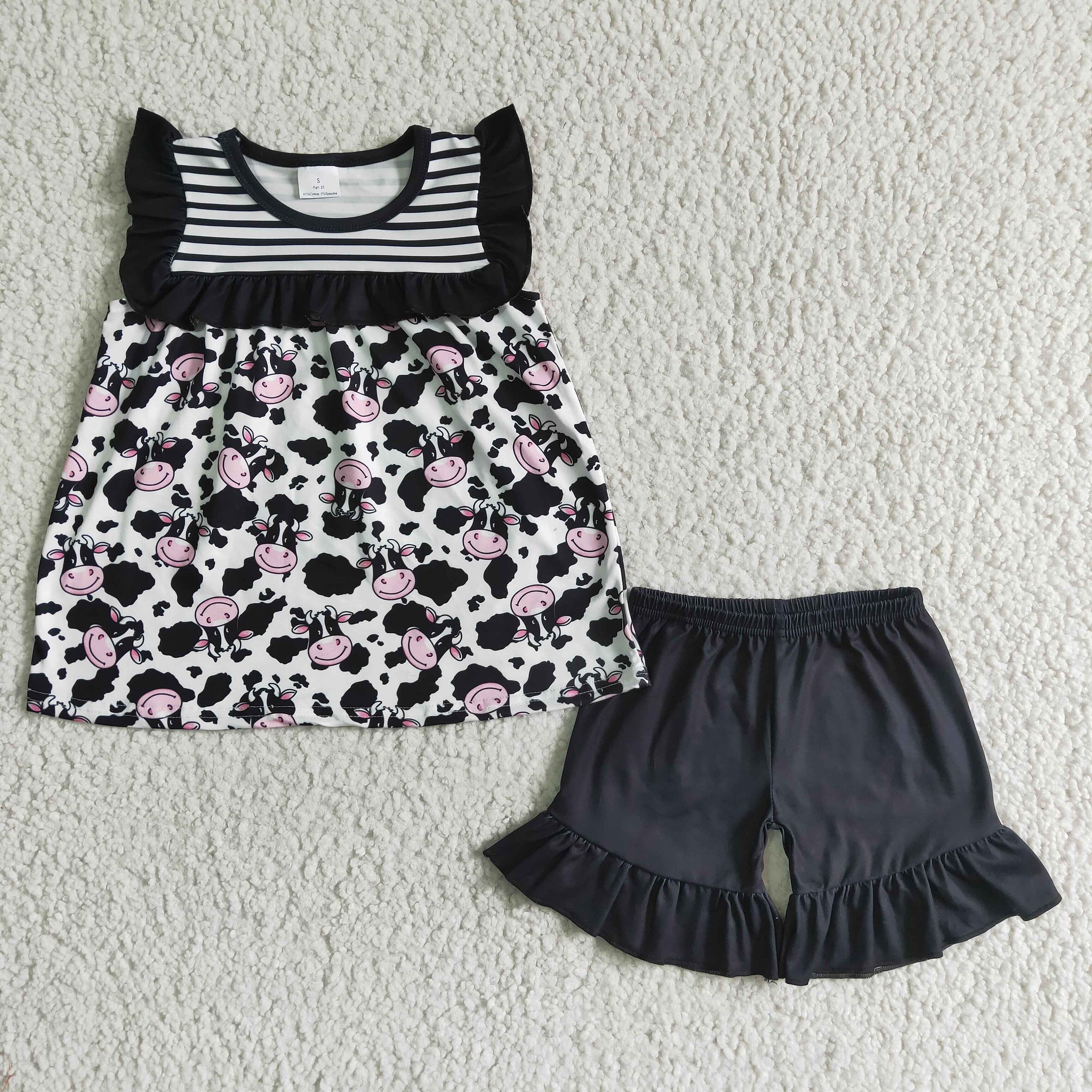 GSD0045 Baby Girls  Cow Summer Short Sleeve Shorts Sets