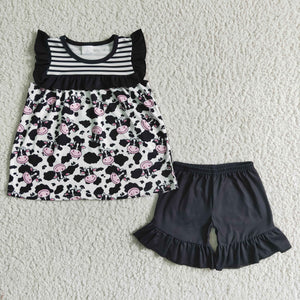 GSD0045 Baby Girls  Cow Summer Short Sleeve Shorts Sets