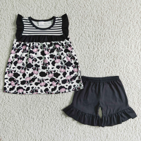 GSD0045 Baby Girls  Cow Summer Short Sleeve Shorts Sets