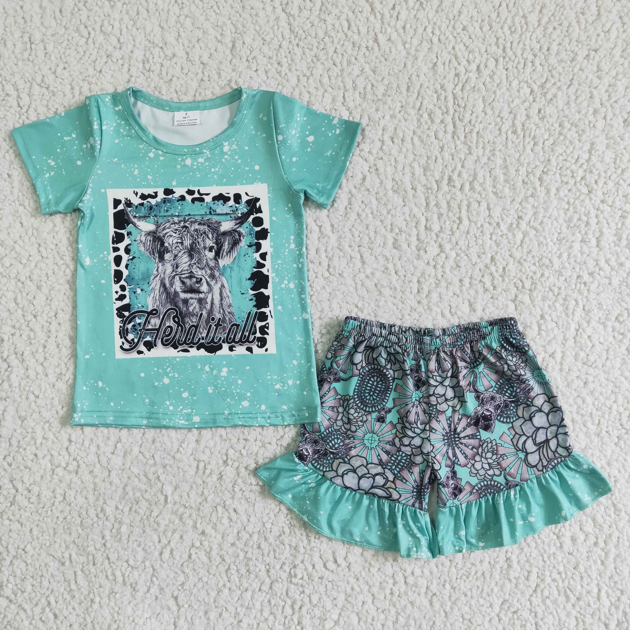 GSSO0066 Baby Girls  Heifer Summer Short Sleeve Shorts Sets