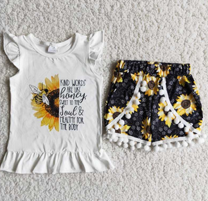 D7-26 Baby Girls  Sunflower  Summer Short Sleeve Shorts Sets