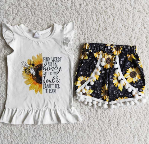 D7-26 Baby Girls  Sunflower  Summer Short Sleeve Shorts Sets