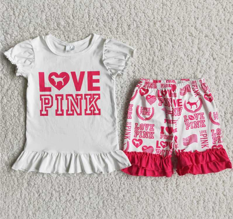 D5-26 Baby Girls love pink Summer Short Sleeve Shorts Sets