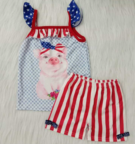 Baby Girls 4th july Summer Short Sleeve Shorts Sets