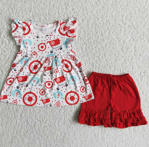 A7-14 Baby Girls circle  Summer Short Sleeve Shorts Sets