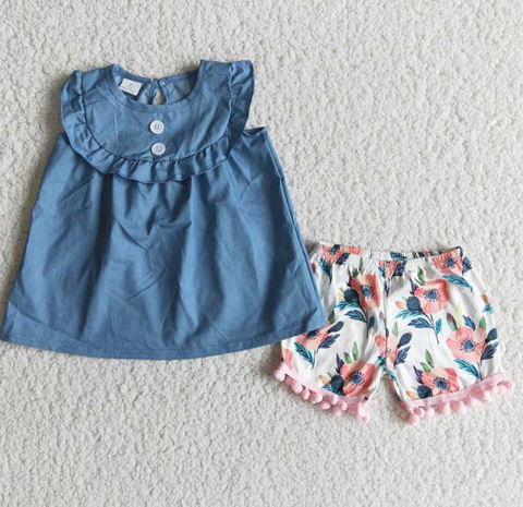 A8-4 Baby Girls Summer Short Sleeve Shorts Sets