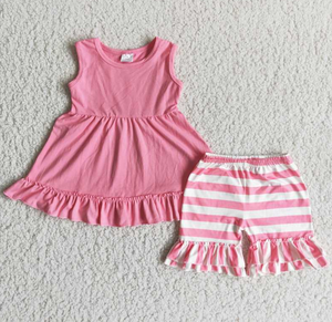 C10-16 Baby Girls pink Summer Short Sleeve Shorts Sets