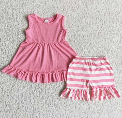 C10-16 Baby Girls pink Summer Short Sleeve Shorts Sets