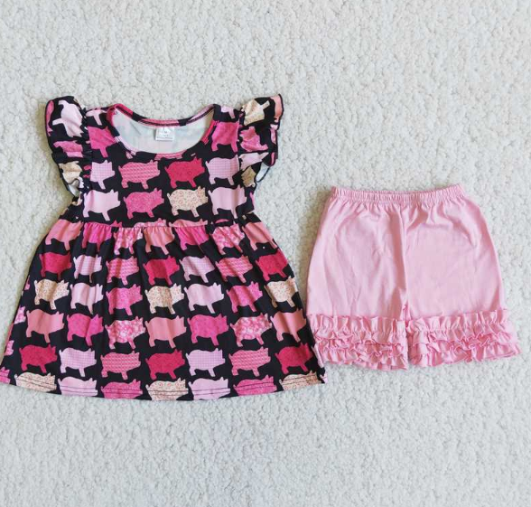 C11-6 Baby Girls  Summer Short Sleeve Shorts Sets
