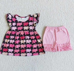 C11-6 Baby Girls  Summer Short Sleeve Shorts Sets