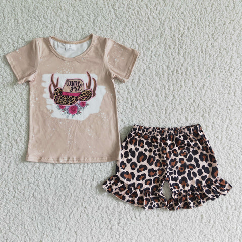 GSD0047 Baby Girls  Heifer Summer Short Sleeve Shorts Sets