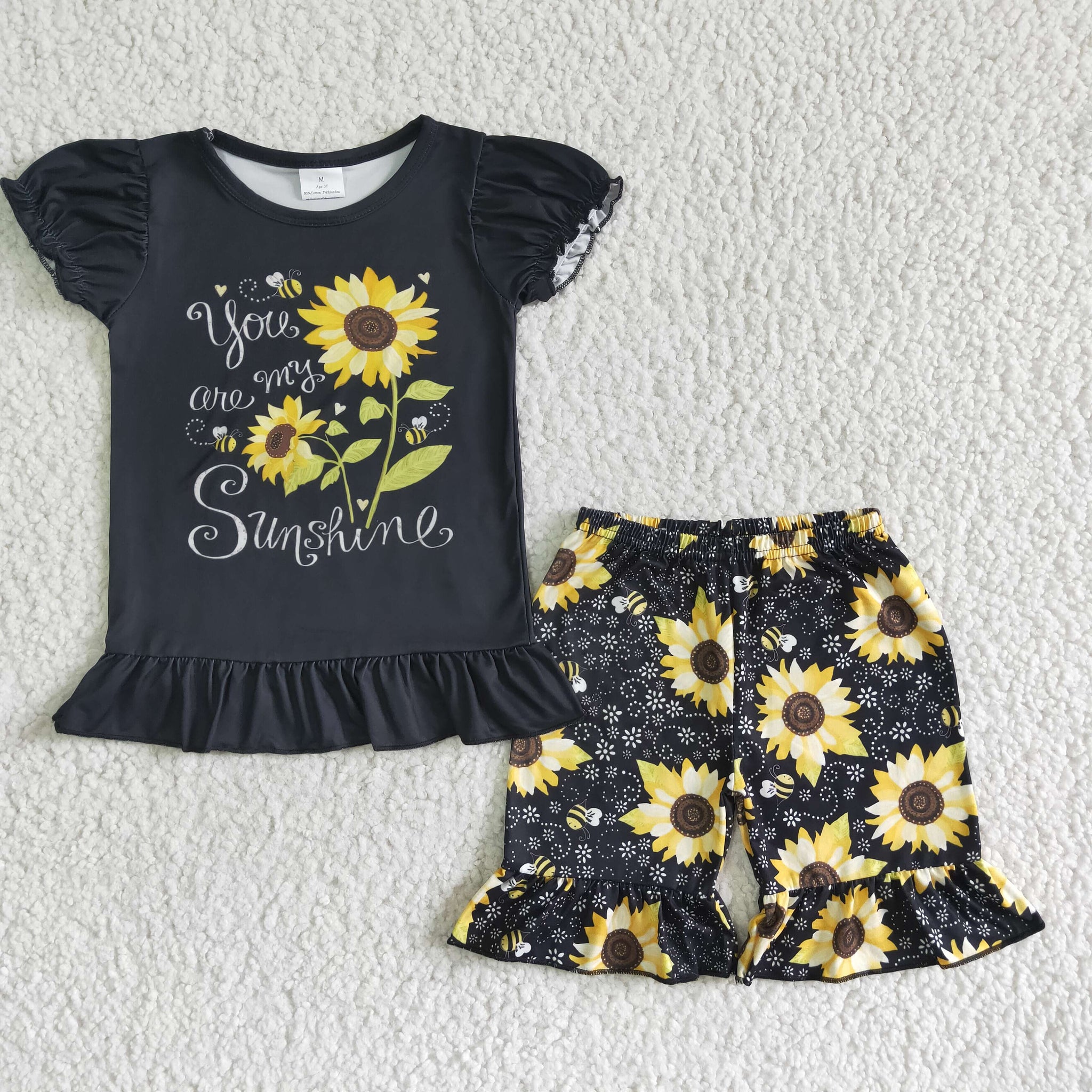 C10-4 Baby Girls Sunflowerr Summer Short Sleeve Shorts Sets