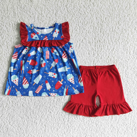 GSSO0044 4th of July Baby Girls Cow Summer Shorts Sets