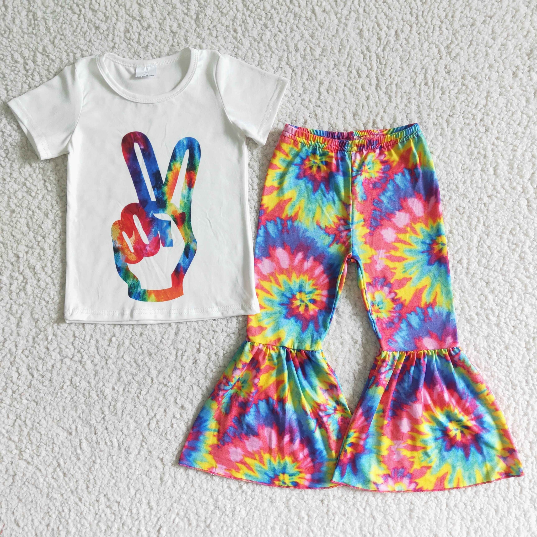 Aa-2 Baby Girls Short Sleeve and Bell Bottoms Pants Sets