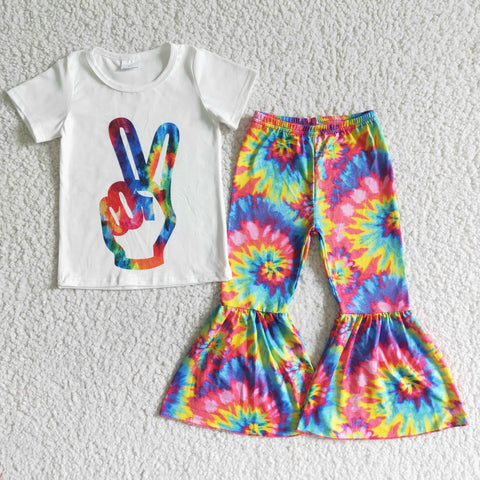 Aa-2 Baby Girls Short Sleeve and Bell Bottoms Pants Sets