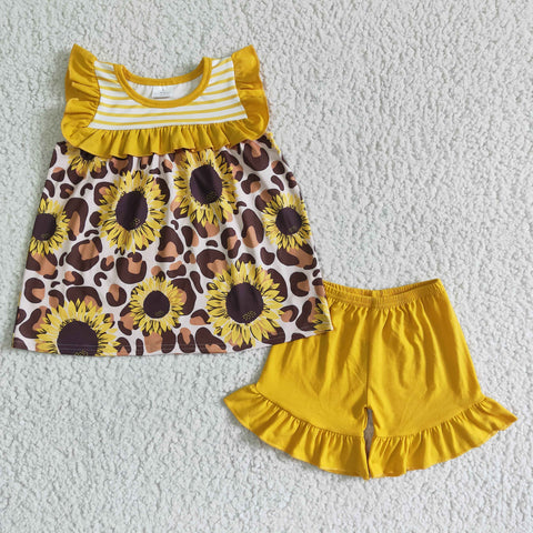 GSSO0069 Baby Girls  sunflower Summer Short Sleeve Shorts Sets