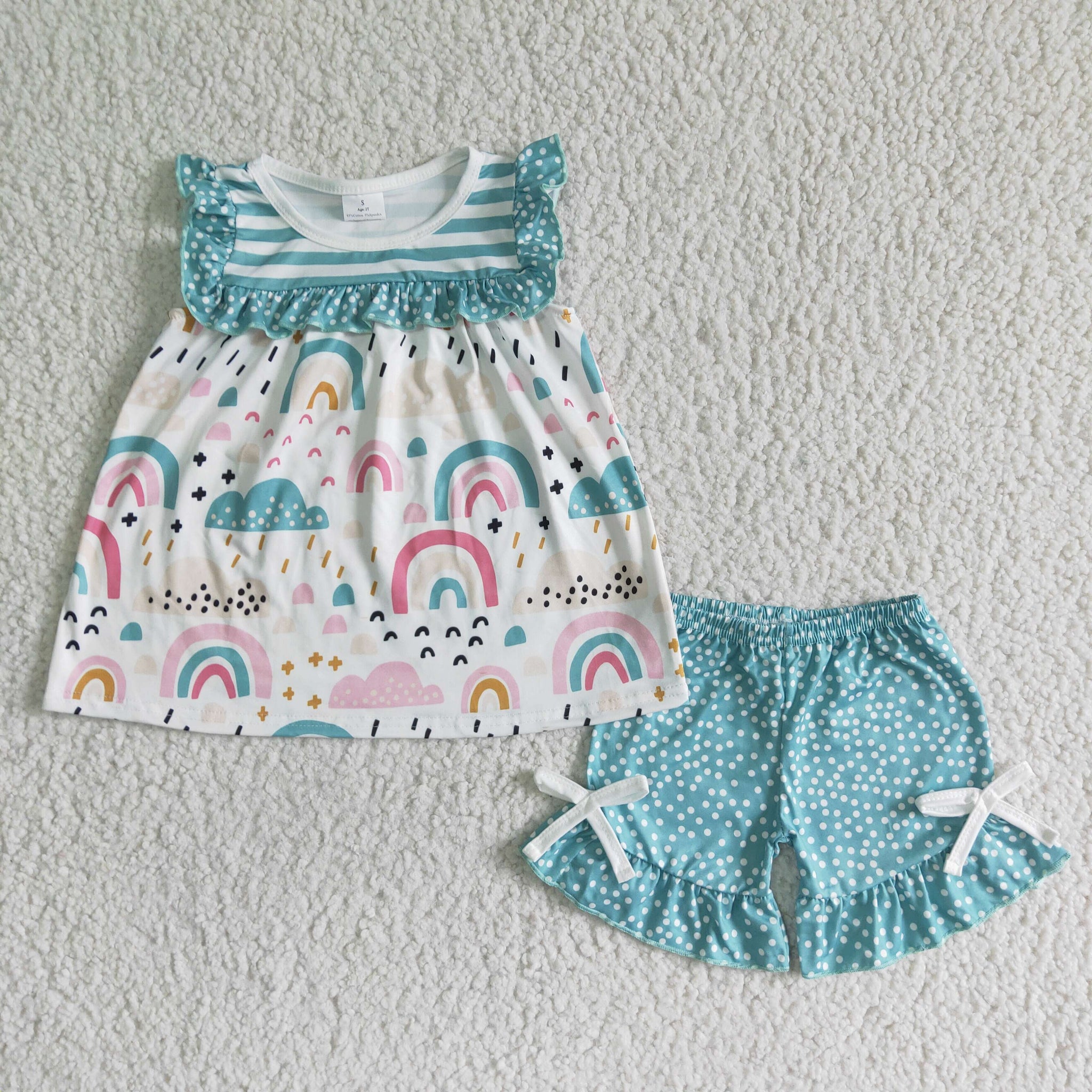 GSSO0047 Baby Girls rainbow Summer Short Sleeve Shorts Sets