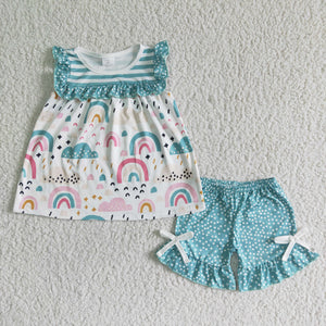 GSSO0047 Baby Girls rainbow Summer Short Sleeve Shorts Sets