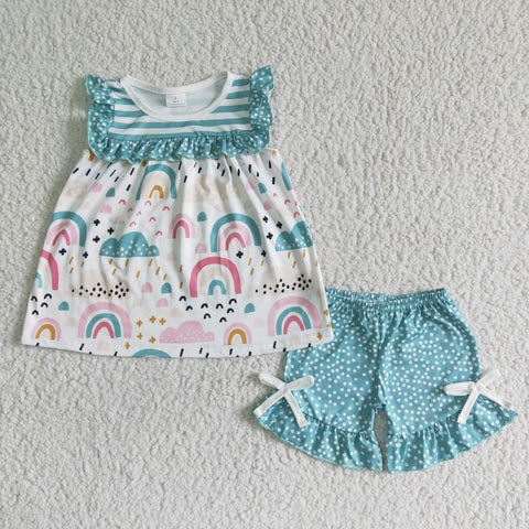 GSSO0047 Baby Girls rainbow Summer Short Sleeve Shorts Sets