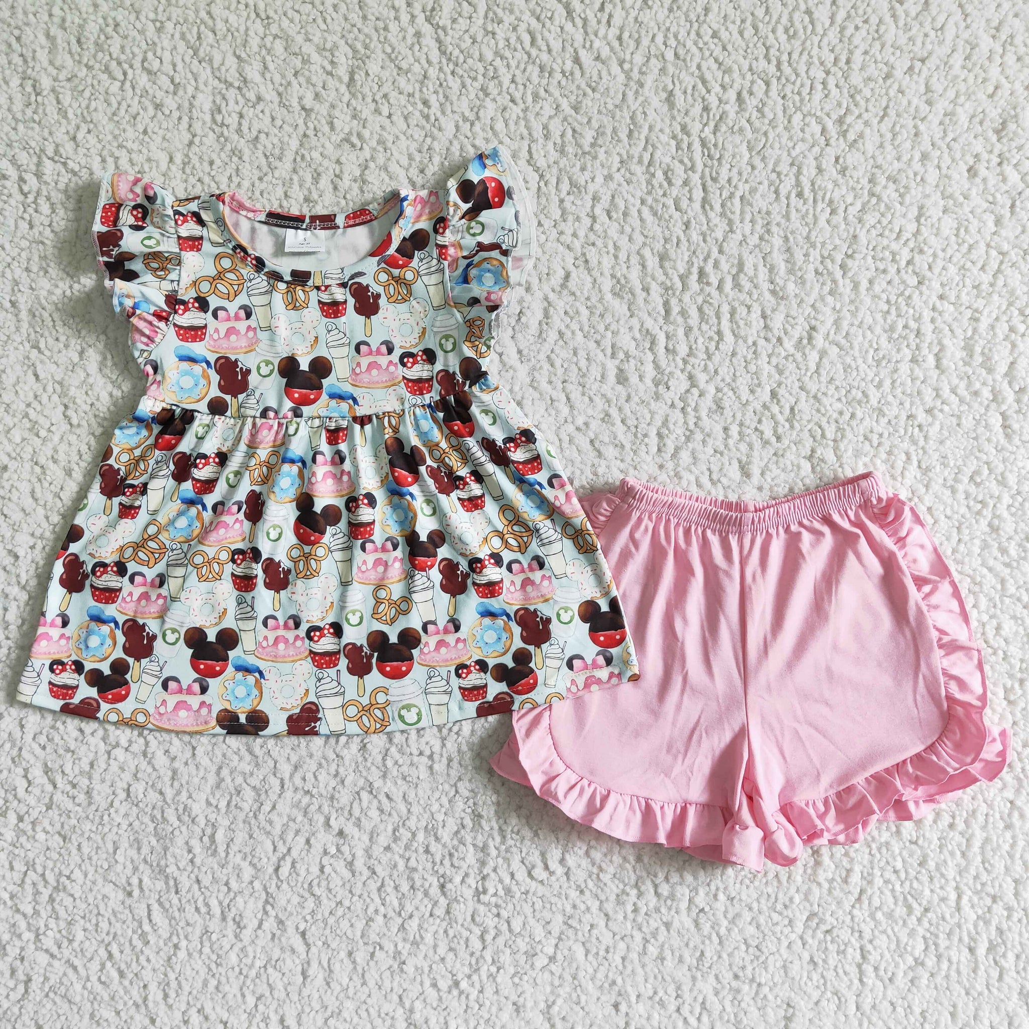 C8-12 Baby Girls cartoon Summer Short Sleeve Shorts Sets