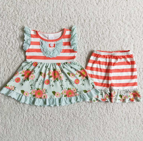 A17-3 Baby Girls Summer Short Sleeve Shorts Sets