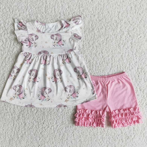 A6-9-1 Baby Girls Pearl Sleeve Summer Shorts Sets