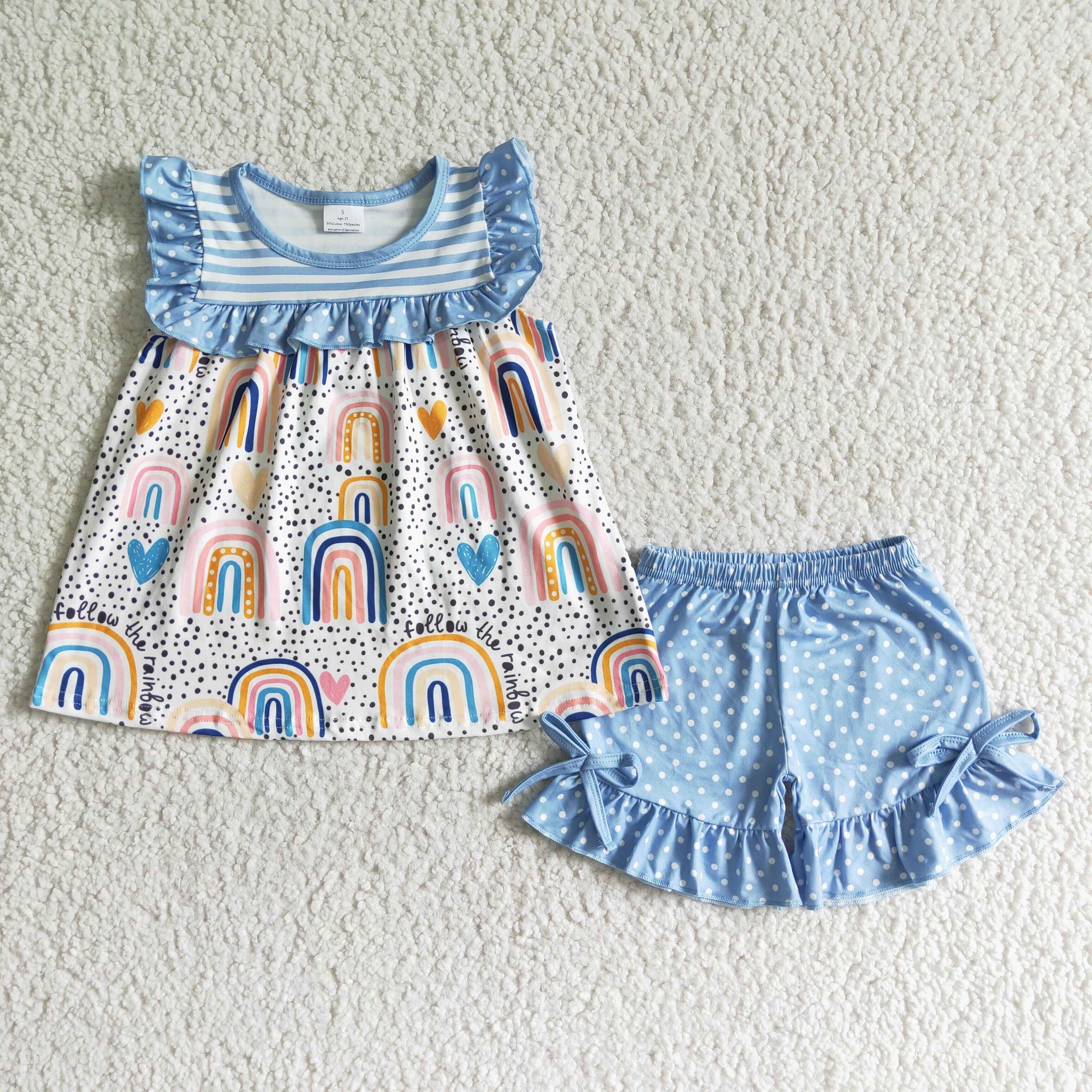 GSSO0028 Baby Girls Rainbow  Summer Short Sleeve Shorts Sets