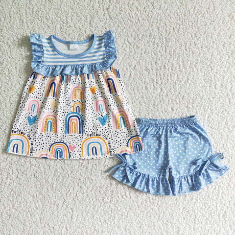 GSSO0028 Baby Girls Rainbow  Summer Short Sleeve Shorts Sets