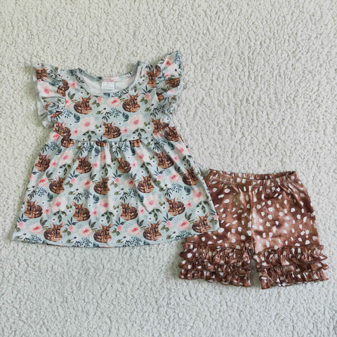 GSSO0054 Baby Girls  Cow  Summer Short Sleeve Shorts Sets