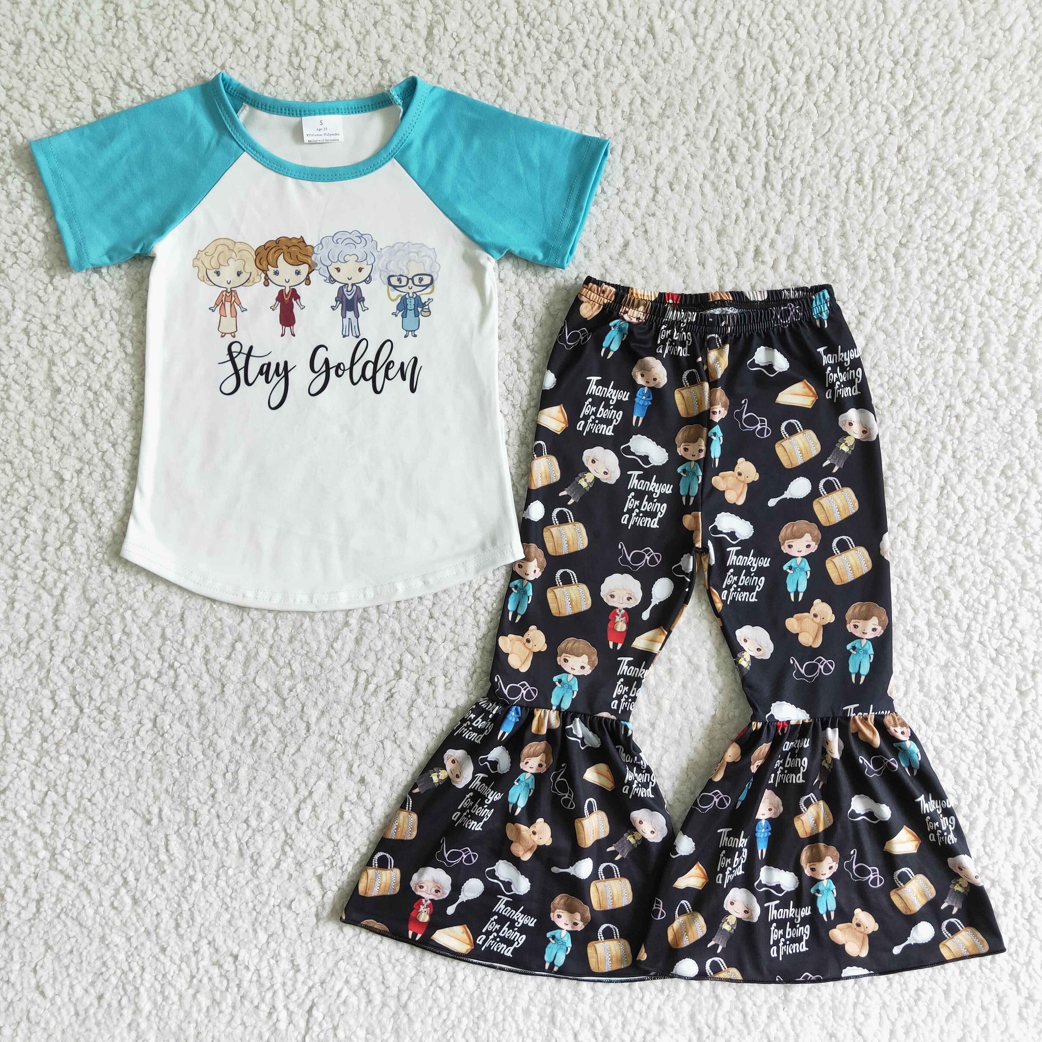 C6-23 Baby Bleached Short Sleeve and Bell Bottoms Pants Sets